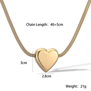 Detail view of 18K gold plated heart pendant necklace with dimensions and weight specs