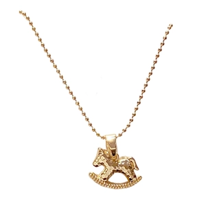 Collier minimaliste plaqué or avec chaîne à billes fine et pendentif cheval évidé