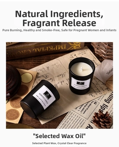 Black frosted glass scented candle jar with plant wax set against cozy vintage decor