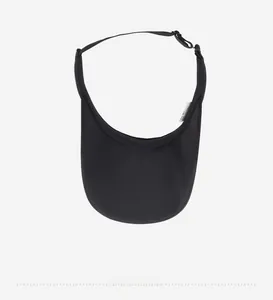 Internal view of the black sports visor hat with an adjustable strap and white care label