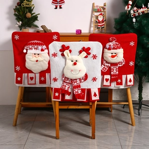 Christmas chair covers featuring 3D Santa, reindeer, and snowman in red knitted fabric