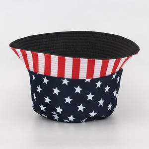 Detail showing the American flag pattern and black lining of this stylish bucket hat