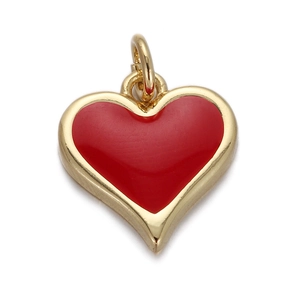 Polished gold-plated heart pendant with vibrant red filling for DIY jewelry making