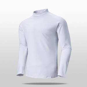 Haut de compression blanc à col montant pour homme, vêtement de sport de base