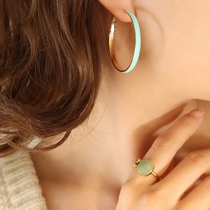 Elegant Large Hoop Earrings Titanium Steel 18K Gold Plated Colorful Enamel Round Drip Oil Jewelry For Women Minimalist