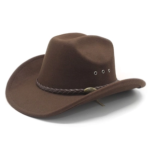 Western Cowboy Hat Wide Brim Felt Sun Protection With Braided Band Metal Buckle Retro Ethnic Style Unisex