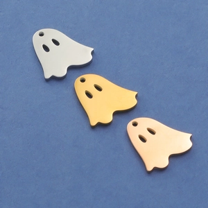 Polished stainless steel ghost pendants in silver, gold, and rose gold for DIY jewelry