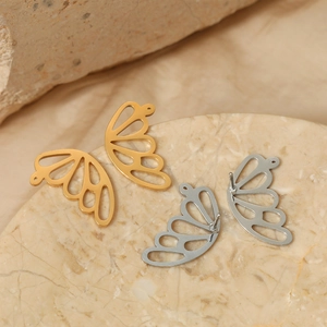 Minimalist stainless steel hollow butterfly wing earrings in gold and silver finish