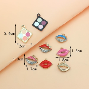 Alloy enamel lip and eyeshadow palette charms for DIY jewelry making with dimensions