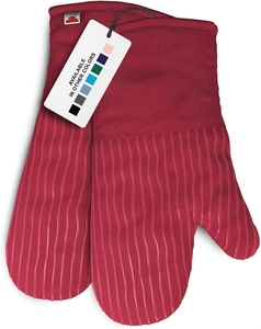 Paire de gants de cuisine en silicone rouge avec texture ondulée et doublure coton