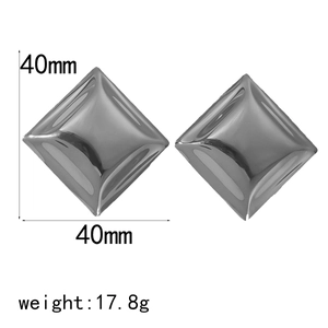 Minimalist square geometric stainless steel stud earrings with polished mirror finish