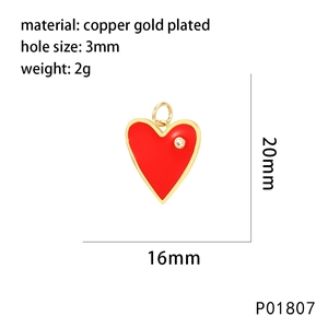 Detail showing red heart pendant size 16x20mm with gold plating and zircon stone inlay
