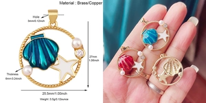 Vue détaillée taille pendentif étoile de mer en laiton avec perles et zircon incrusté