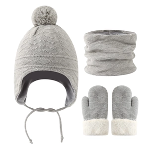 Ensemble d'hiver 3 pièces pour bébé avec bonnet tricoté, écharpe tube et moufles