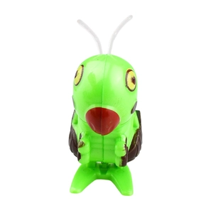 Funny green clockwork grasshopper toy with big eyes and mechanical wind-up design