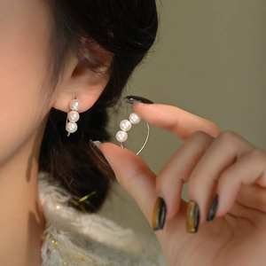 French Vintage Elegant Artificial Pearl Dangle Hook Earrings With 925 Sterling Silver Earring Post For Women Simple Luxury Jewelry