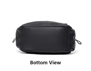 Detailed bottom view of the large capacity black leather film crossbody chest bag for men