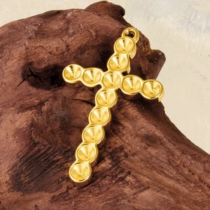 Minimalist 18K gold plated stainless steel cross pendant with circular base settings