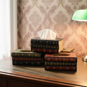 Kreative Taschentuchbox aus Holz in Buchform mit dekorativem europäischem Vintage Design