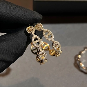 Gold plated oval chain link hoop earrings with sparkling pave zircon micro-inlays
