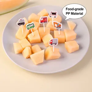 Creative cartoon vehicle fruit picks made of food-grade PP material for kids' bento