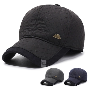 Men Winter Baseball Cap Quilted Windproof Warm Thick With Ear Flaps Outdoor Sports Adjustable Dad Hat For Cold Weather