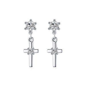 S925 Sterling Silver Cross Drop Earrings with Sparkling Round Cut Zirconia Stones