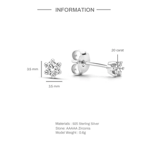 Detail view of 925 sterling silver earring specs with zirconia stone and dimensions
