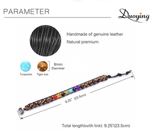 Detailed size chart for handmade leather wrap bracelet with natural stones and 8mm beads