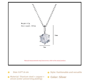 Detail showing 9mm round zircon pendant with 40+5cm tarnish-resistant chain silver necklace
