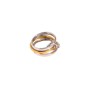 Interlocked stainless steel triple band ring in silver and gold high polish finish