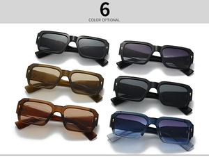 Detailed top view of 6 color options for retro rectangular frame sunglasses with rivets