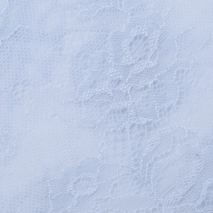 Vue macro détaillée du tissu en dentelle florale bleu clair avec texture mesh sur la robe
