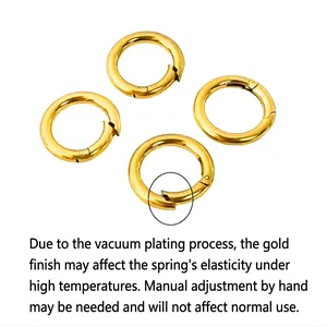 Set of four vacuum-plated golden stainless steel round spring o-ring buckles for DIY crafts