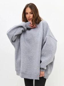 Deep grey oversized crewneck fleece sweatshirt in cotton blend with minimalist drop shoulder
