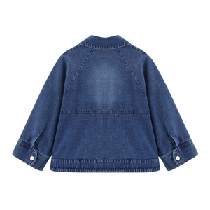Indigo denim cape-style jacket for women featuring back seam details and metal buttons