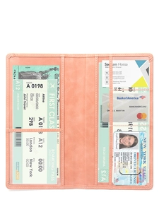 Pink leather long driving license holder with multiple card slots and document pockets