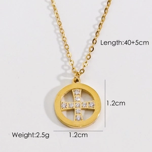 Detail of 14K gold plated necklace with cross pendant showing dimensions and 40+5cm length