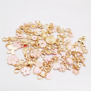 Pink enamel charms set with lobster clasps for shoes and bags decoration