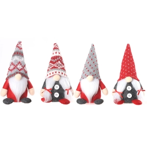 Set of four Christmas faceless gnome dolls with red and grey knitted hats for table decor