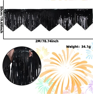 Detail of 50x200cm black foil fringe curtain with wave cut edges for party backdrop