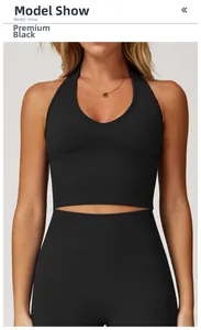 Nahaufnahme des nahtlosen Sport-BHs in Premium-Schwarz mit Neckholder-Design