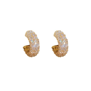 Elegant C-shaped hoop earrings with micro-pave cubic zirconia on a gold base