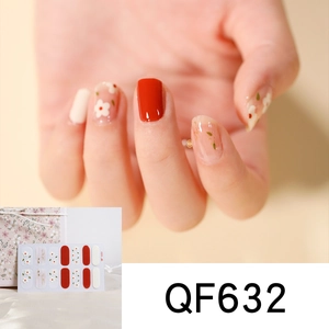 Detail of DIY nail stickers set QF632 featuring red, white, and daisy flower patterns