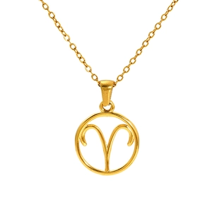 Minimalist golden stainless steel Aries zodiac pendant necklace with hollowed round design