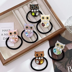Owl Shape Hair Tie Acetate Scrunchie With Rhinestone Crystal High Elastic Ponytail Holder Fashion Hair Accessories