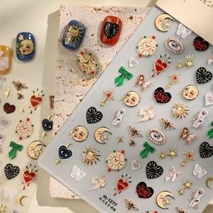 Vintage Relief Nail Art Stickers Gold Stamping Heart Clock Moon Star Butterfly Bee DIY Self Adhesive Decals For Women