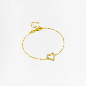 Close-up of S925 sterling silver hallmark on gold-plated hollow heart bracelet
