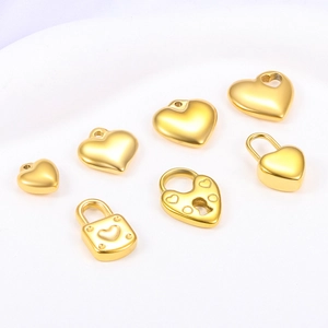 Polished gold heart and lock pendants made of stainless steel for jewelry making
