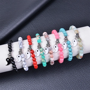 Yin Yang beaded bracelet set with natural stone beads in various colors and alloy charms